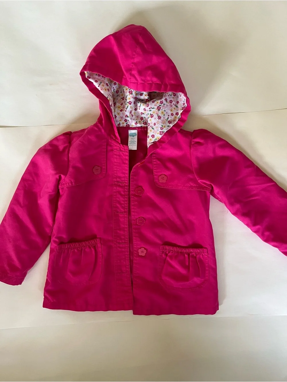 Kids Hooded Pink Raincoat with Floral-Lined Hood